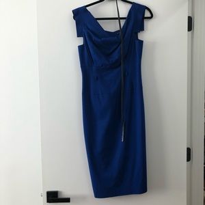 Black Halo belted sheath dress